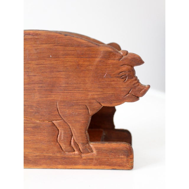 Vintage Folk Art Carved Wooden Pig Napkin Holder For Sale - Image 10 of 10