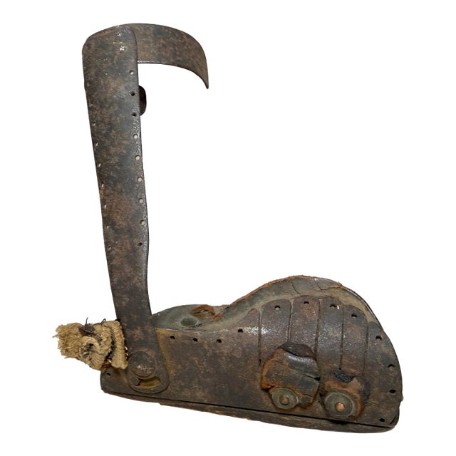 Rare Antique Early 19th Century \ Wrought Iron Wood Childs Leg Foot Brace Cast For Sale