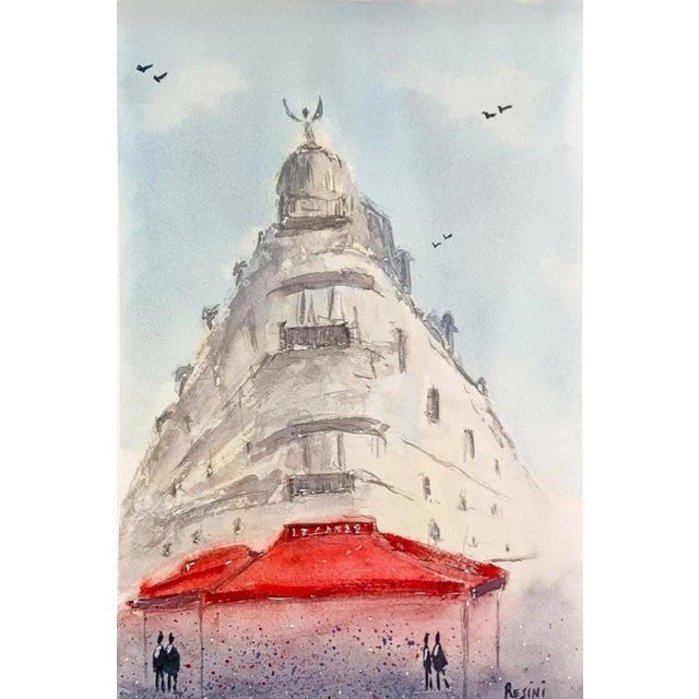 "Winter in Paris" 2022 Architectural Watercolor Painting by Emerging Artist Ben Resini, Signed For Sale - Image 9 of 9