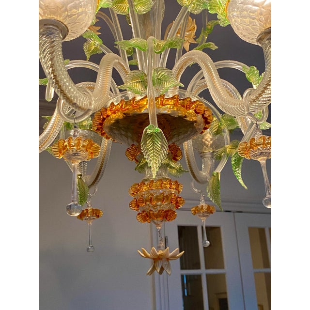 Gold 1940s Hand Blown Murano Glass Chandelier For Sale - Image 8 of 11