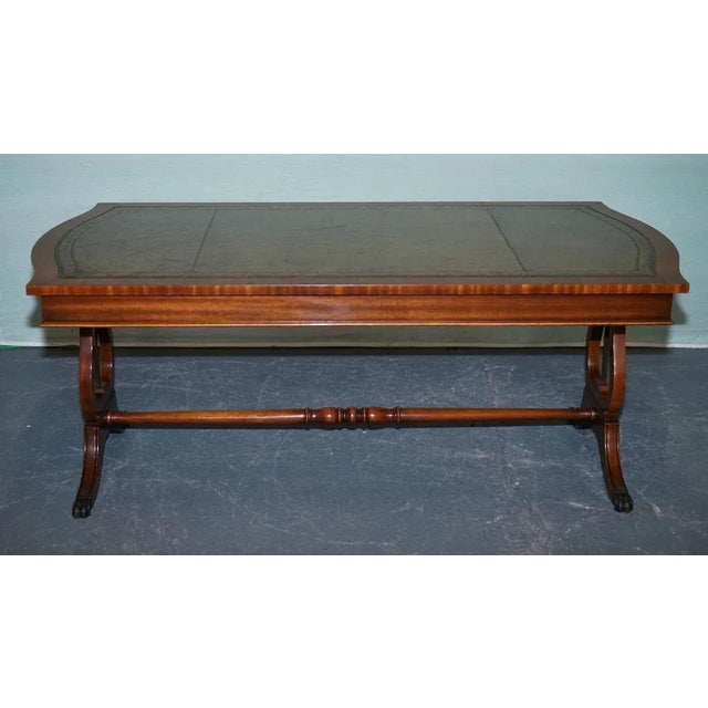 Large Vintage Hunter Green Leather Topped Coffee Table For Sale - Image 15 of 17