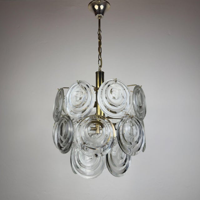 Vintage Glass Disc Chandelier, Italy 1970s For Sale - Image 4 of 18