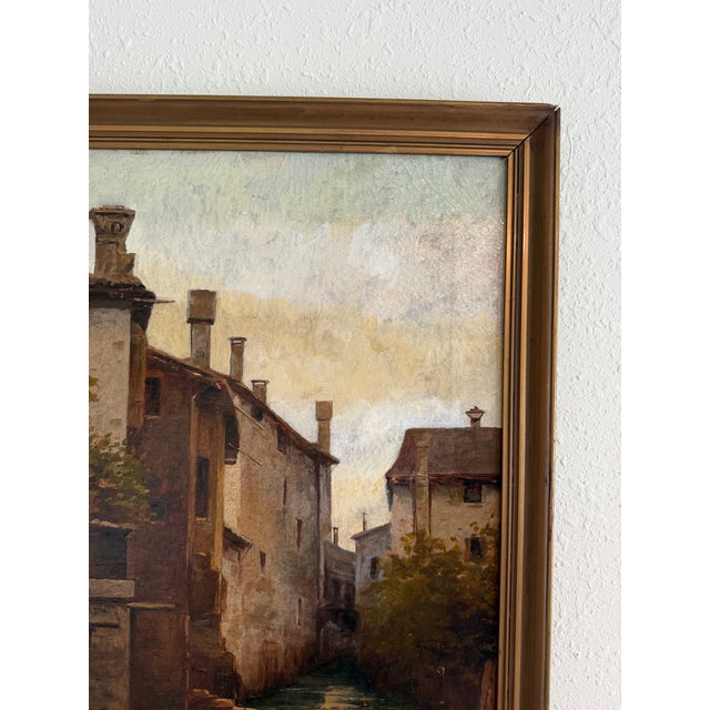 Antique 1913 Venetian/Italian School Canal Scene v. Campiniz Figures Landscape For Sale - Image 11 of 16