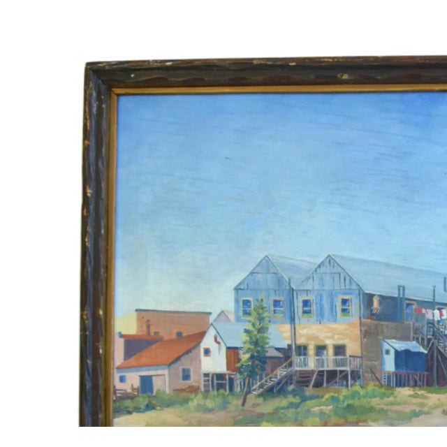Listed Artist Joseph Zeller Buildings & Meadow With Children Landscape Oil Painting W/ Frame For Sale In Los Angeles - Image 6 of 13