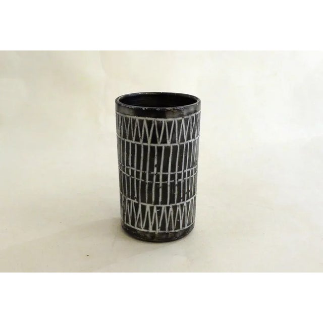 Mid-Century Modern Small Mid-Century Modern Scroll Vase with Incised Geometric Decoration, 1950s For Sale - Image 3 of 14