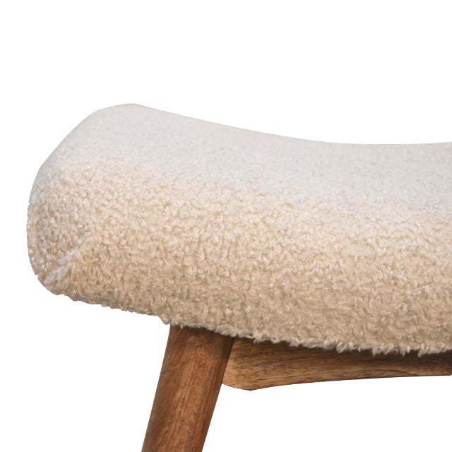 Curved Bouclé Upholstered Bench With Solid Wood Base For Sale In Philadelphia - Image 6 of 8