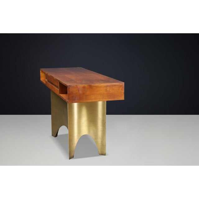 Italian Walnut Console with Brass Base, 1950s For Sale - Image 4 of 18
