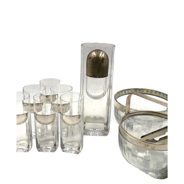 9 Piece Hollywood Regency Silver Cocktail Set, Taddei Sestini, Kristal Krisla Italy 1970s For Sale - Image 6 of 12