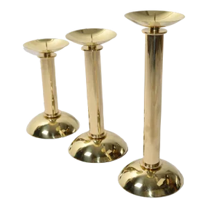 Set of 3 Karl Springer Ltd. Polished Brass Nesting Pillar Candlesticks Holders, 1985