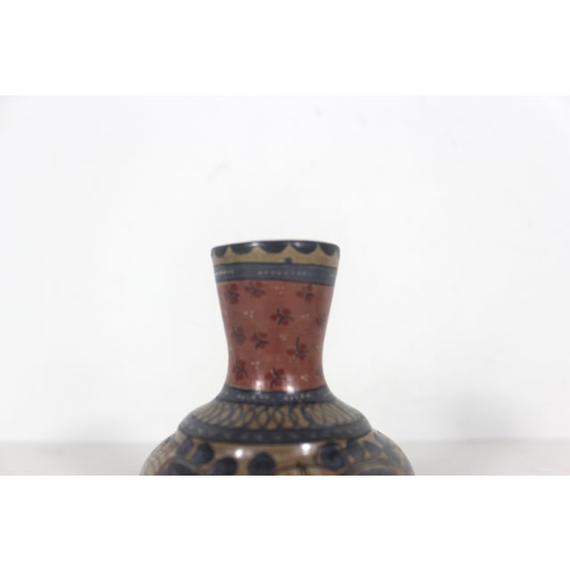 1960s Vintage Signed Tonala Mexican Burnished Clay Vase, Jímón O. Juarez Signed by Artist, Hand Painted Pottery For Sale - Image 5 of 9