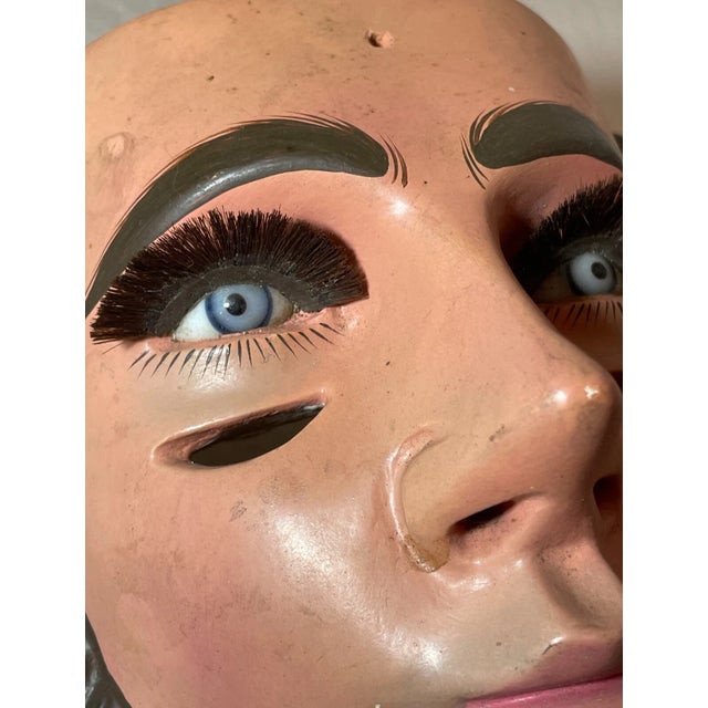 Wood Vintage Parachicos Mask Hand Carved Wood Mexican Folk Art Chiapas Glass Eye For Sale - Image 7 of 13