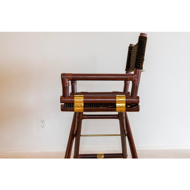 John and Elinor McGuire 1970s McGuire Director’s X-Chair in Geometric Velvet Jacquard For Sale - Image 4 of 11
