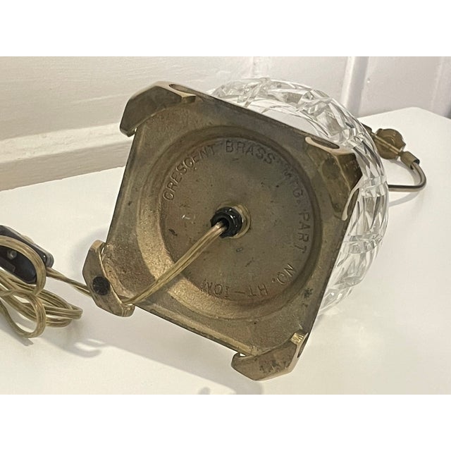 1970s Vintage Waterford Crystal "Maeve" Globe Table Lamp With Shade & Crescent Brass Base For Sale - Image 5 of 6