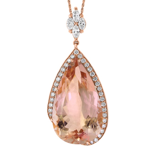 200 Carat Natural Morganite and Diamond Cocktail Earring and Pendant Set 18K PG For Sale - Image 9 of 18