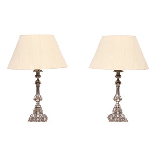 Rococo Silver Plated Table Lamps, 1920s, Set of 2 For Sale