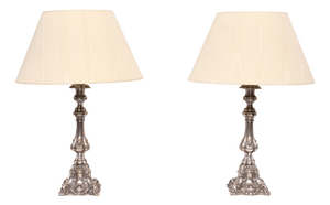 Rococo Silver Plated Table Lamps, 1920s, Set of 2