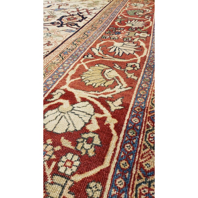 Antique Persian Sultanabad Carpet Ivory, Red, Light Blue, and Green For Sale - Image 9 of 18
