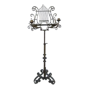 Vintage Gilt Baroque Metal Music Stand with Candelabras