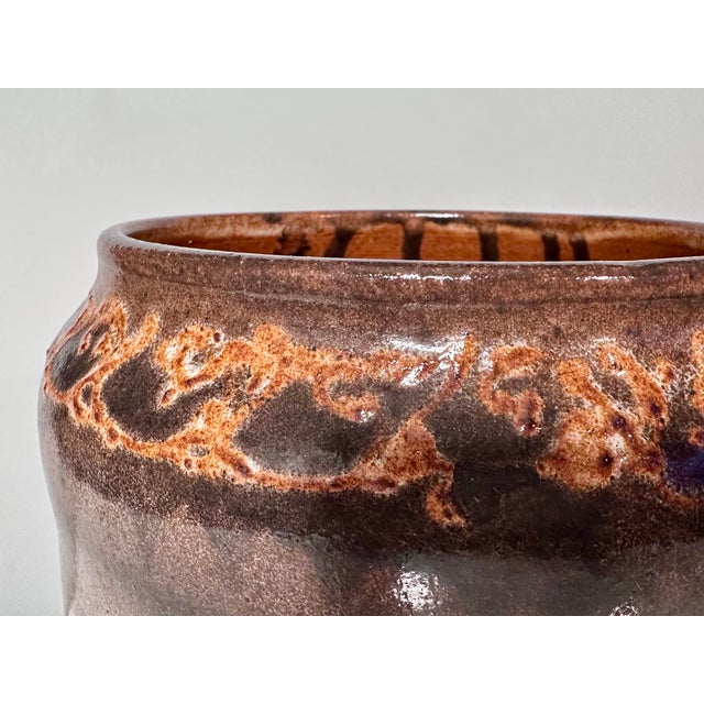 Hand-Thrown Ceramic Art Planter with Organic Line Rim Decoration by Helma Klett, Germany, 1970s For Sale - Image 6 of 15
