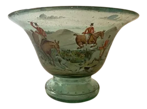 Ludwig Moser Hand Blown , Hand Painted Enamel Bowl With Hunting Images