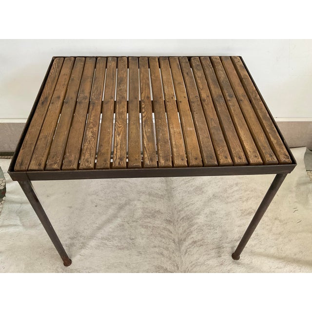 Vintage Industrial Metal Accent Table With Slatted Wooden Top For Sale In Raleigh - Image 6 of 14