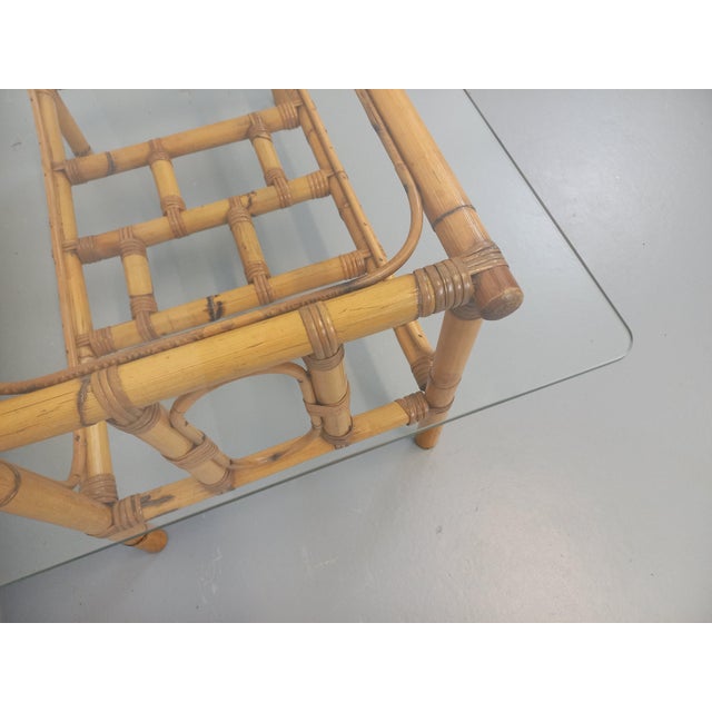 Vintage Coffee Table in Clear Glass and Rattan, 1970s For Sale - Image 8 of 13