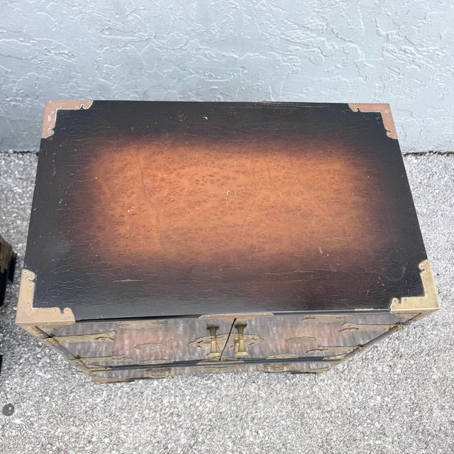 Vintage Chinese Burlwood and Brass Nightstands - A Pair For Sale - Image 10 of 10