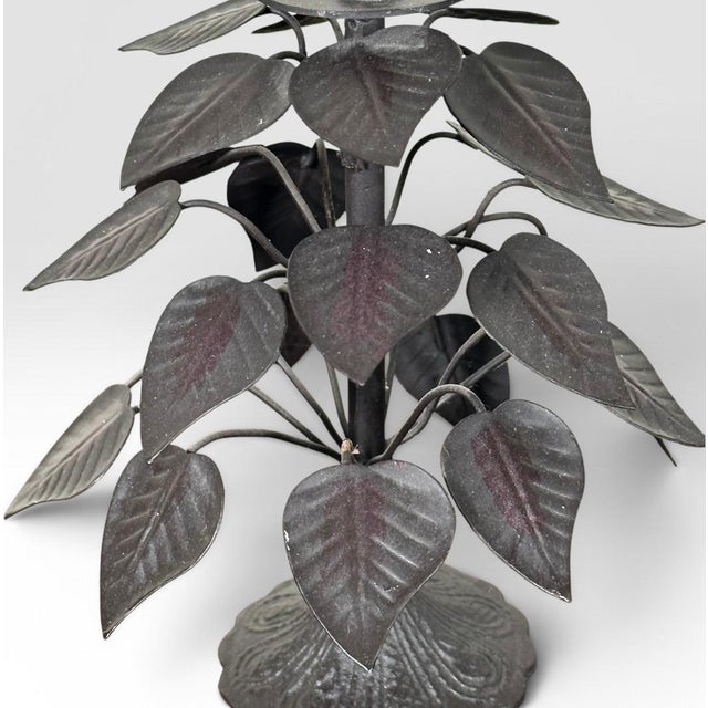 Bronze Vintage Brutalist Hollywood Regency Metal Leaf Candlesticks - A Pair For Sale - Image 8 of 13