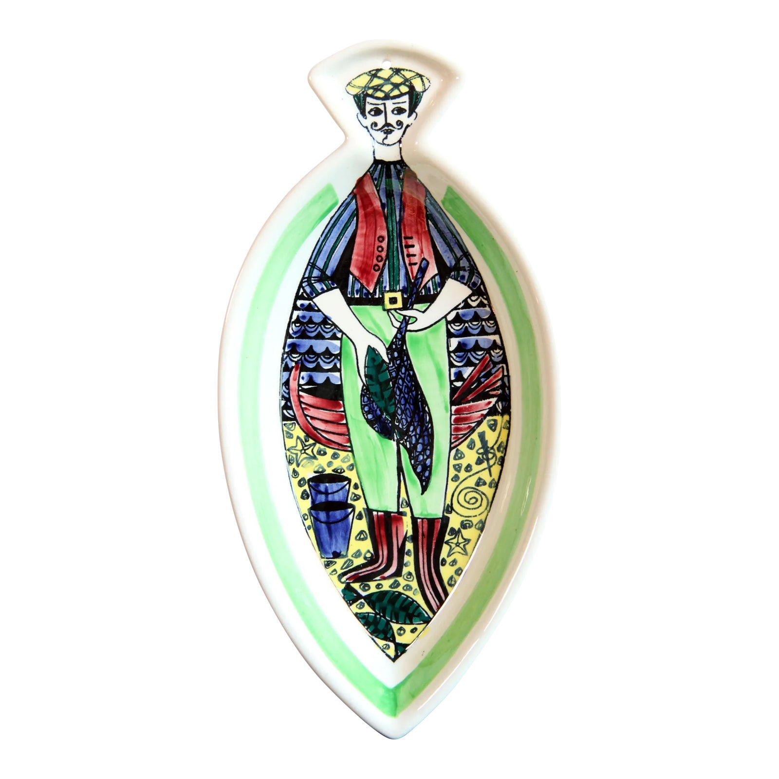 Vintage Mid Century Swedish Fisherman Ceramic Wall Plate / Serving Dish by Anita Nylund