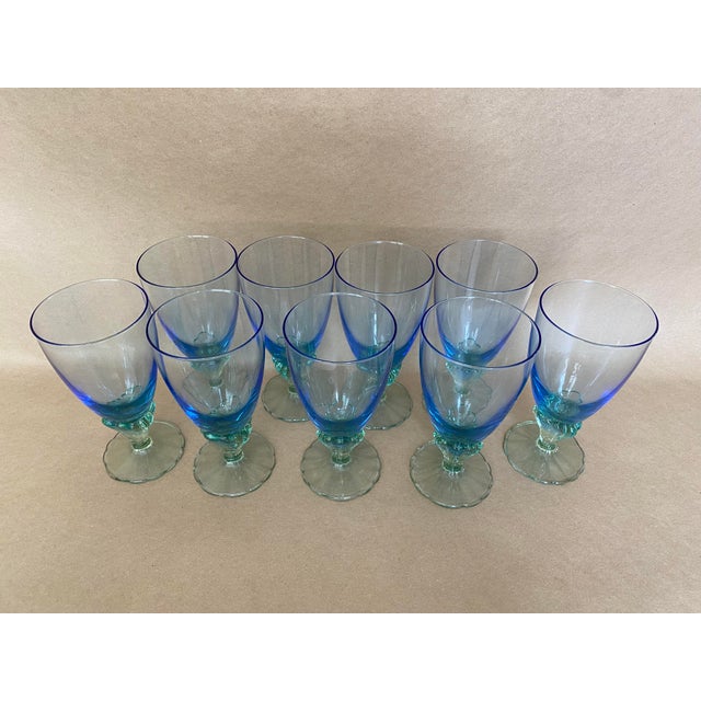 Vintage Italian Bormioli Rocco Bahia Blue & Green Goblets. Service for 8 - 24 Pieces + 1 (Water, Iced Tea, Champagne/Sherbet - 25 pcs For Sale - Image 10 of 14