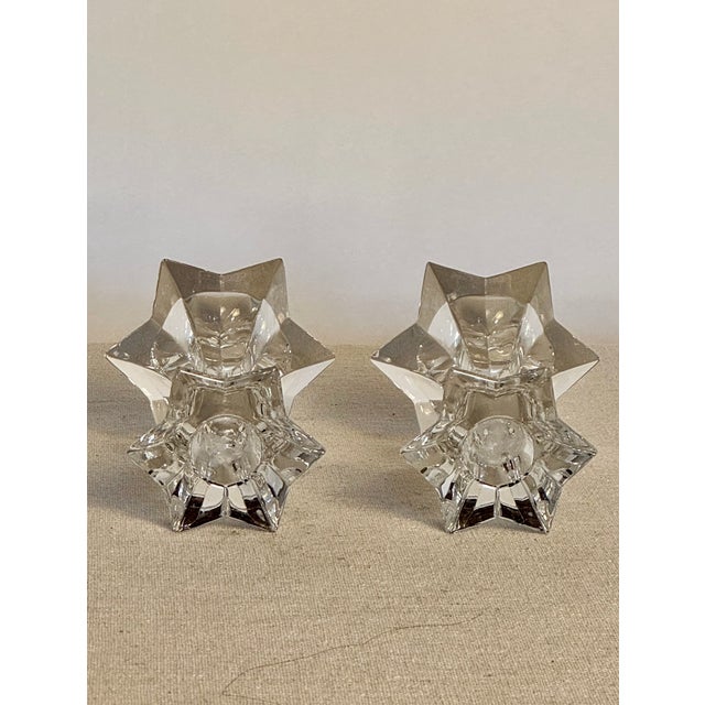 Late 20th Century Vintage Crystal Star Candlesticks- a Pair For Sale - Image 5 of 6
