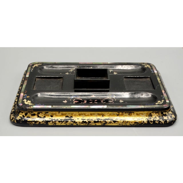 Late 19th Century Antique English Double Inkwell Desk Organizer For Sale - Image 5 of 12