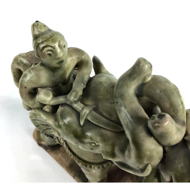 Brass Early 20th Century Antique Thai Ceramic Elephant Statue For Sale - Image 8 of 13