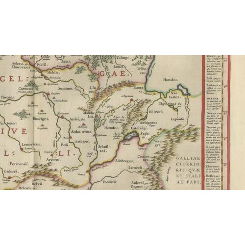 Black Antique Map of Caesar's Gallia Ancient France from Blaeu, 1642 For Sale - Image 8 of 10