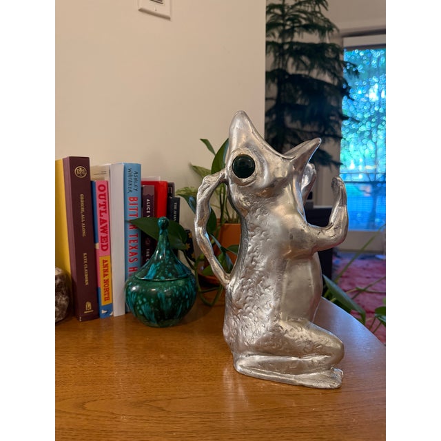 1970s Stamped Authentic- Vintage 1979 Arthur Court Aluminum Frog Pitcher With Jade Green Eyes For Sale - Image 5 of 12