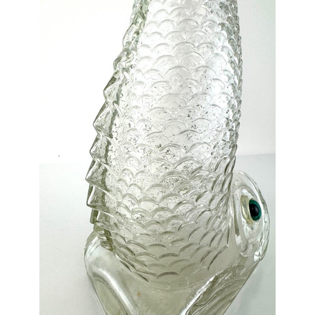 Nautical Mid 20th Century Italian Empoli Glass Fish Decanter Bottle With Tail Stopper Barware For Sale - Image 3 of 11