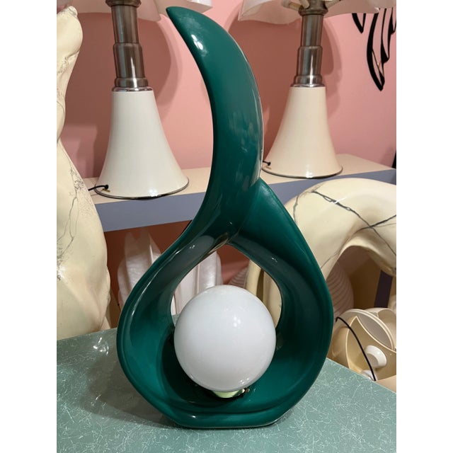 1980 Teal Ceramic Flame Lamp For Sale - Image 4 of 6