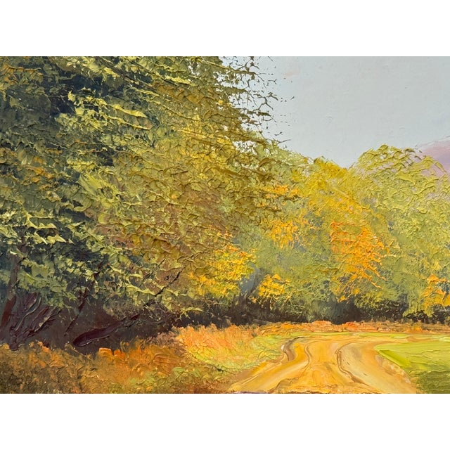 Sunlit Country Path, Lush Greenery, Autumn Tones, Serene Countryside Landscape 1991 For Sale - Image 6 of 18