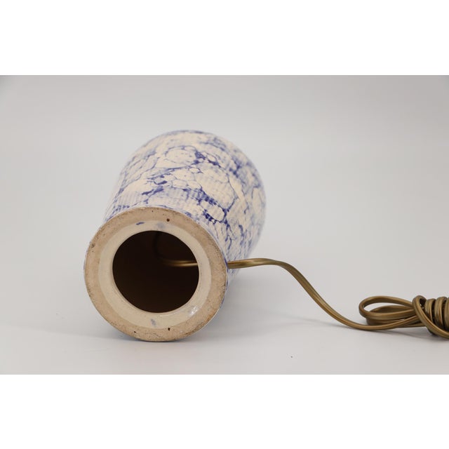 Mid-Century Modern Blue and White Ceramic Table Lamp, Portuguese For Sale - Image 9 of 13