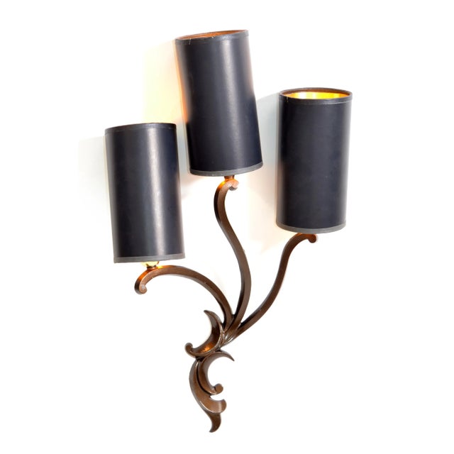 Riccardo Scarpa Bronze Sconces & Shades, Wall Lights Art Deco Italy 1950 - Pair For Sale In Miami - Image 6 of 13