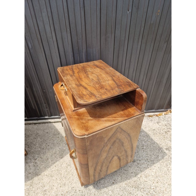 Wood Vintage Art Deco Bedside Tables, 1930s, Set of 2 For Sale - Image 7 of 18