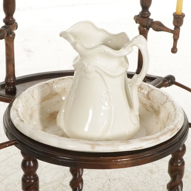 Victorian Late 19th Century Victorian Wood Wash Stand With Barley Twist & Swivel Mirror For Sale - Image 3 of 8