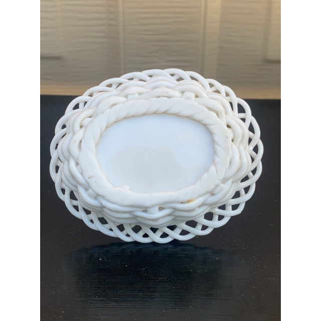 White 1980s French Country White Ceramic Trompe L’Oeil Woven Basket For Sale - Image 8 of 8