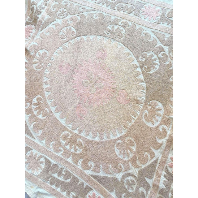 Suzani Wall Hanging Decor - Neutral Tan Uzbek Tablecloth, 4' X 4'4'' For Sale In New York - Image 6 of 9