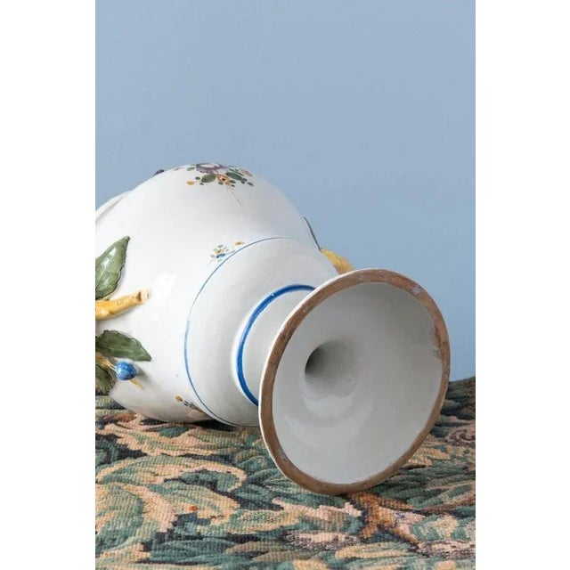 French Floral Faience Double-Handle Vase, 18th Century For Sale - Image 10 of 11