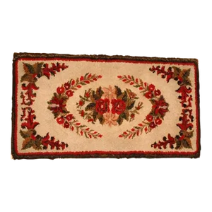 Early 20th Century Mounted Floral New England Hooked Rug