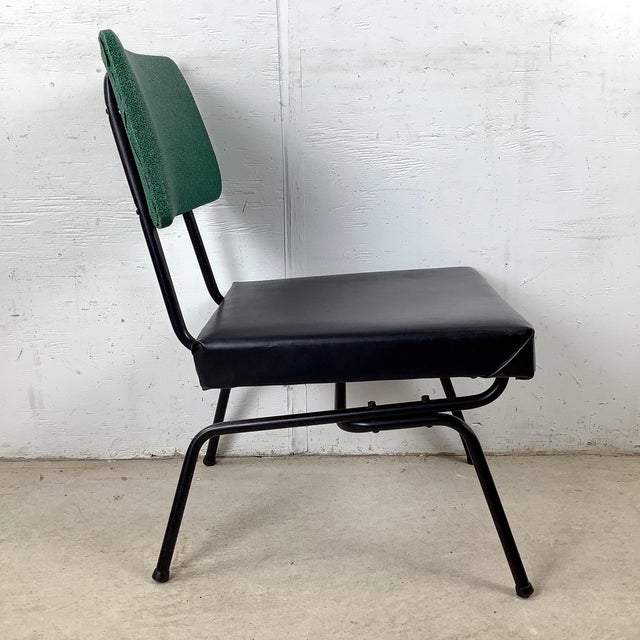 Mid 20th Century Mid-Century Modern Slipper Chair, Black Tubular Steel Frame, Forest Green Tweed For Sale - Image 5 of 12