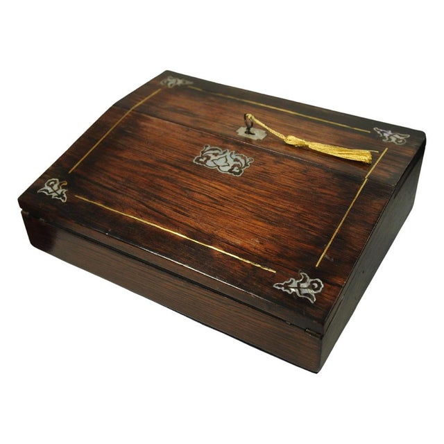 19th Century Rosewood Writing Slope with Inlay, Set of 5 For Sale - Image 5 of 13
