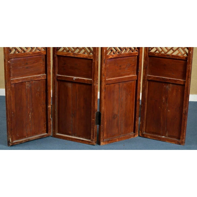 Wood Vintage Chinese Four-Panel Floor Screen Room Divider For Sale - Image 7 of 9