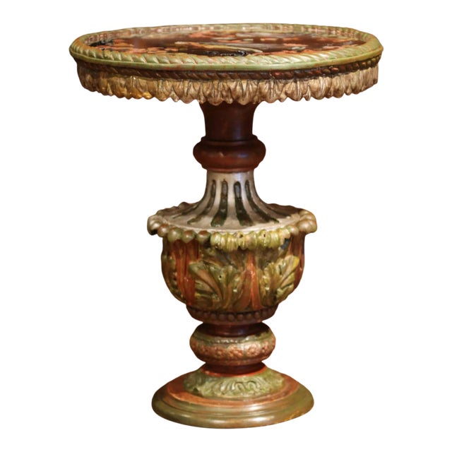 19th Century Italian Baroque Carved Giltwood Side Table With Églomisé Glass Top For Sale